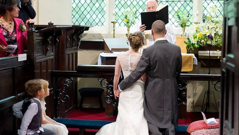 Image of couple being married at Beauchief Abbey